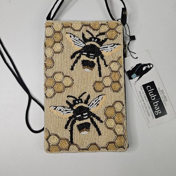 Bamboo Trading Company Cell Phone Club Bag Beaded Bee Micro Purse Crossbody NWT - Picture 2 of 9